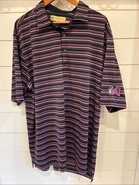 Donald Ross Men's Black & Pink Striped Polo